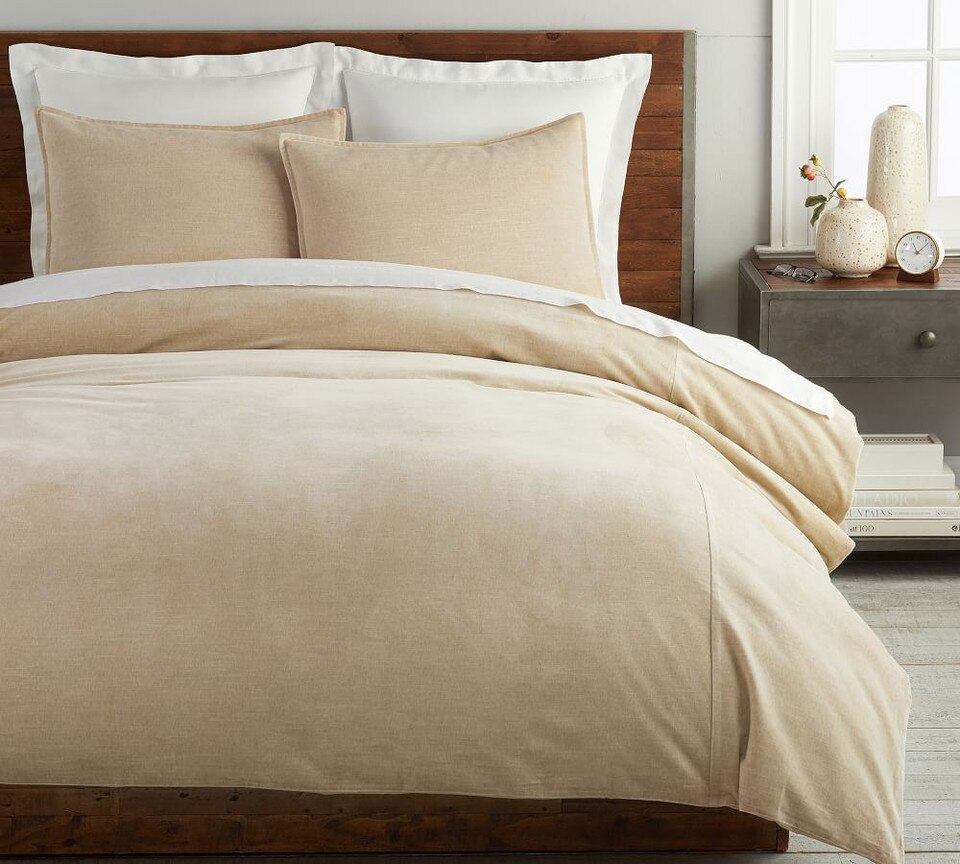 Hudson Heathered Velvet Quilt Cover & Pillowcases Oatmeal Pottery